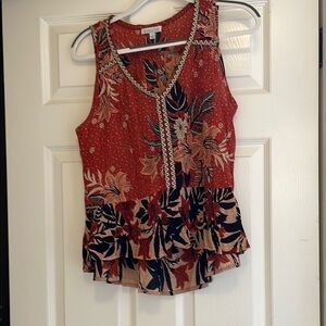 Floral Sleeveless Top - Red and Blue